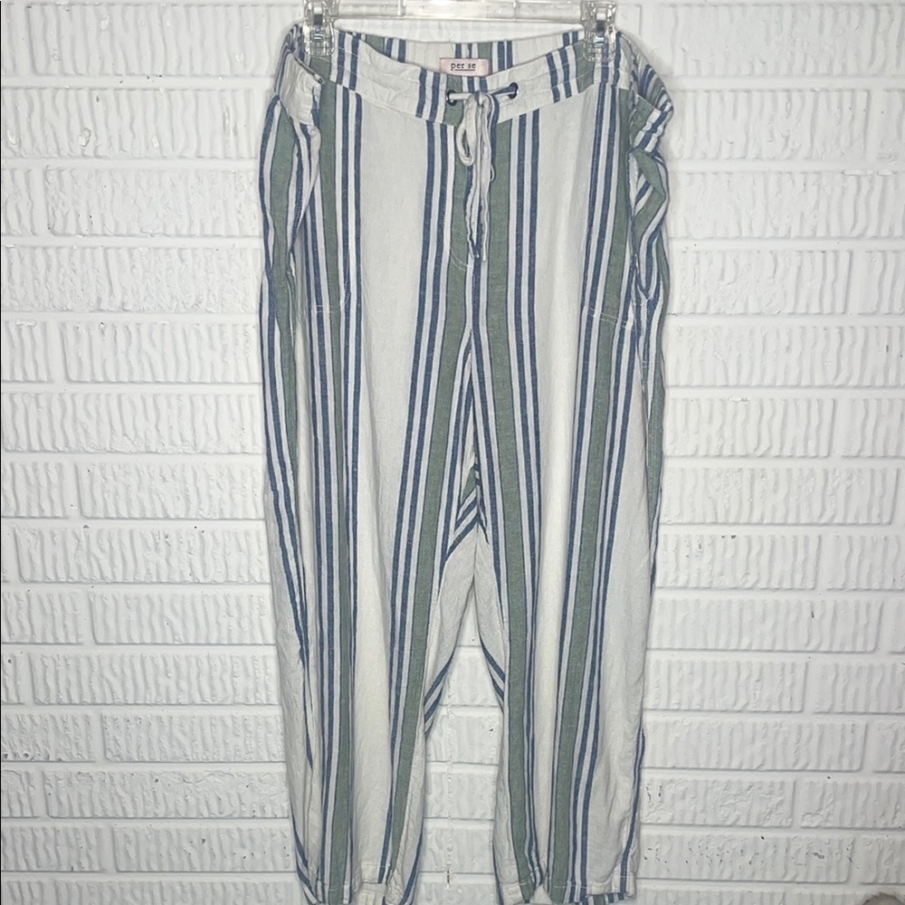 Per Se Striped Linen Blend Pants